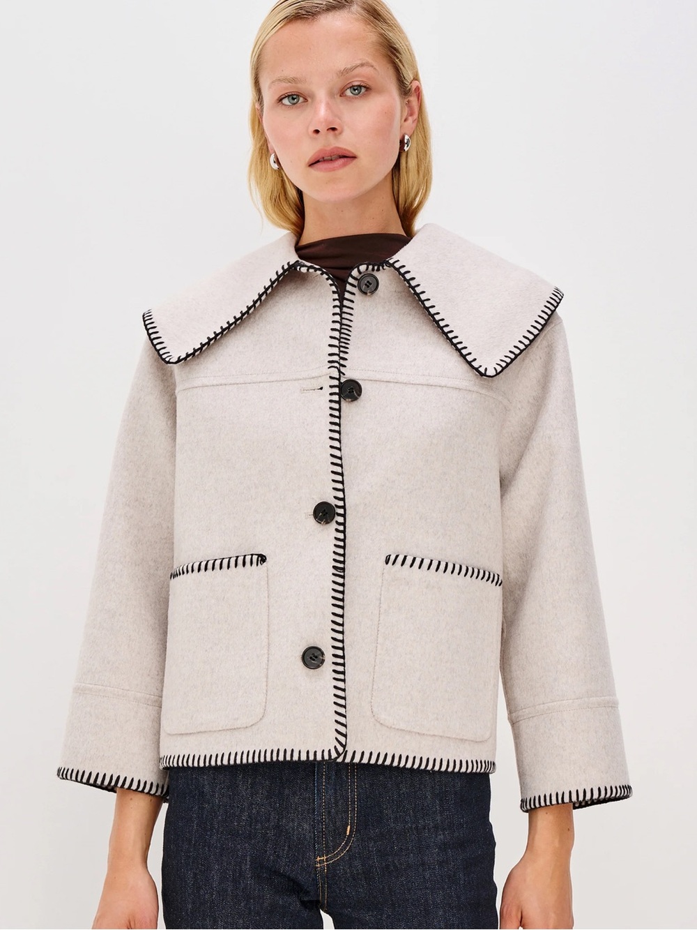 Rails Patty Jacket In Oatmeal Wool Blend Shawl Collar Blanket Stitched Sz Small